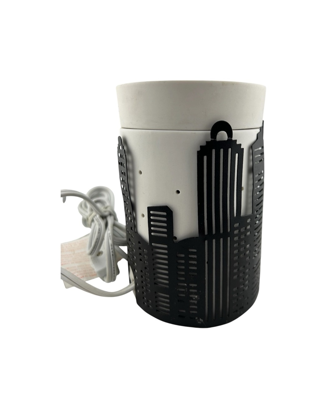 Scentsy White Electric Warmer with Black City Skyline Sleeve
